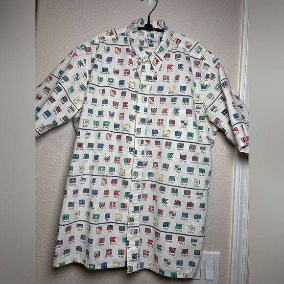 Reyn Spooner Vintage Reverse Print Flag and Military Alphabet Button Down Shirt - Picture 1 of 10